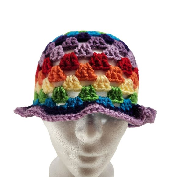 Bucket Hat multicolor granny handknit bright colorful rainbow - Picture 3 of 7
